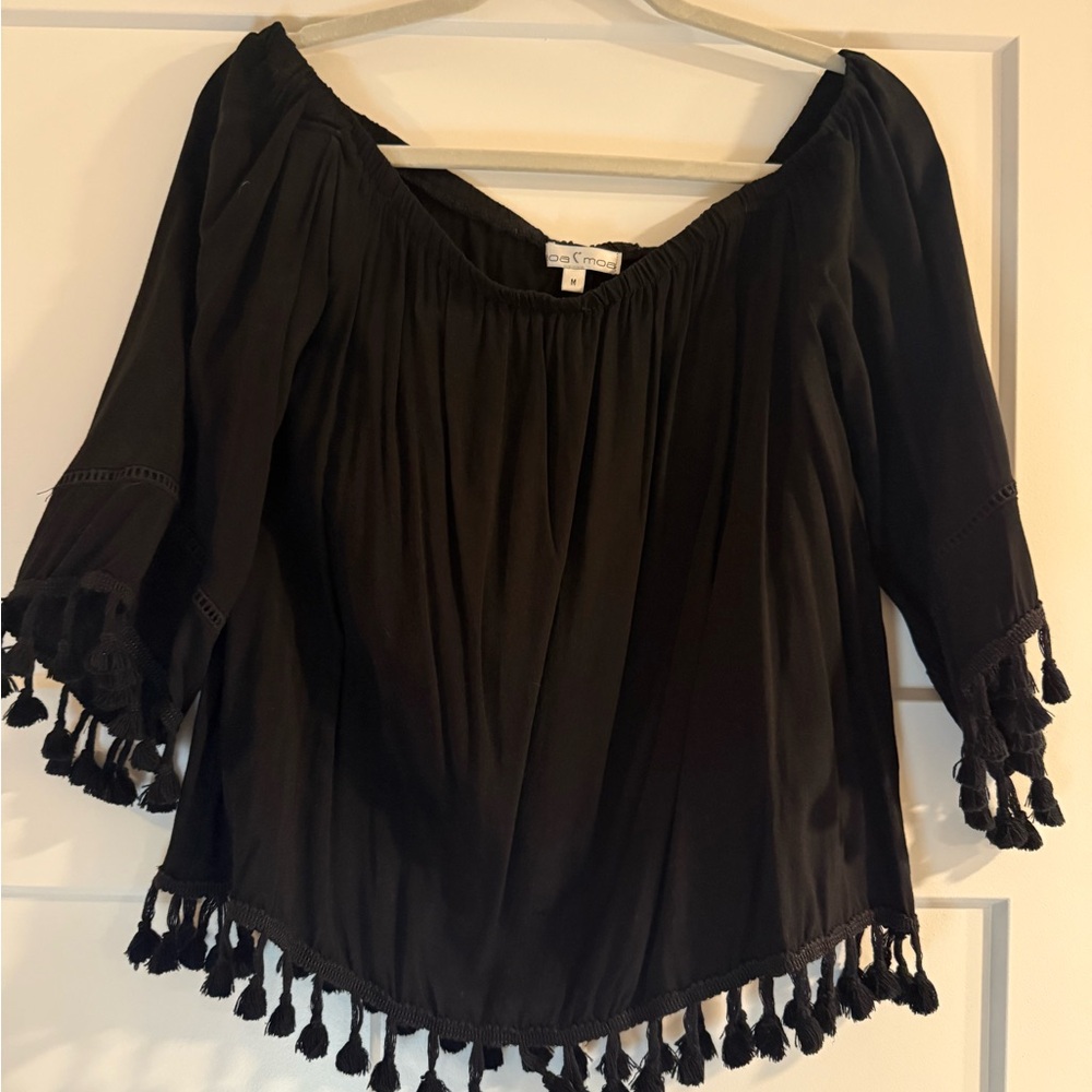 Moa Moa Black Tassel Blouse